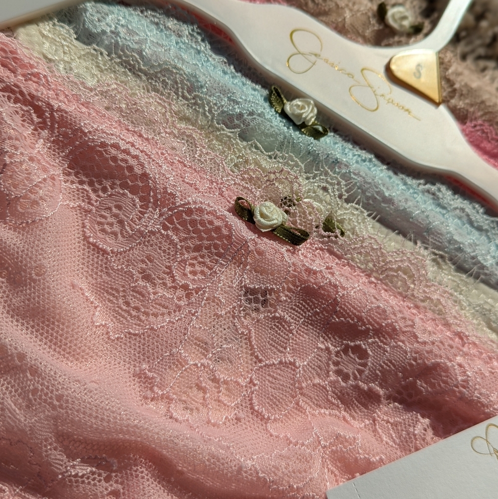 Jessica Simpson Lace Bikini Fit Panties - Pink, Blue, Cream and Taupe, 5 Pack